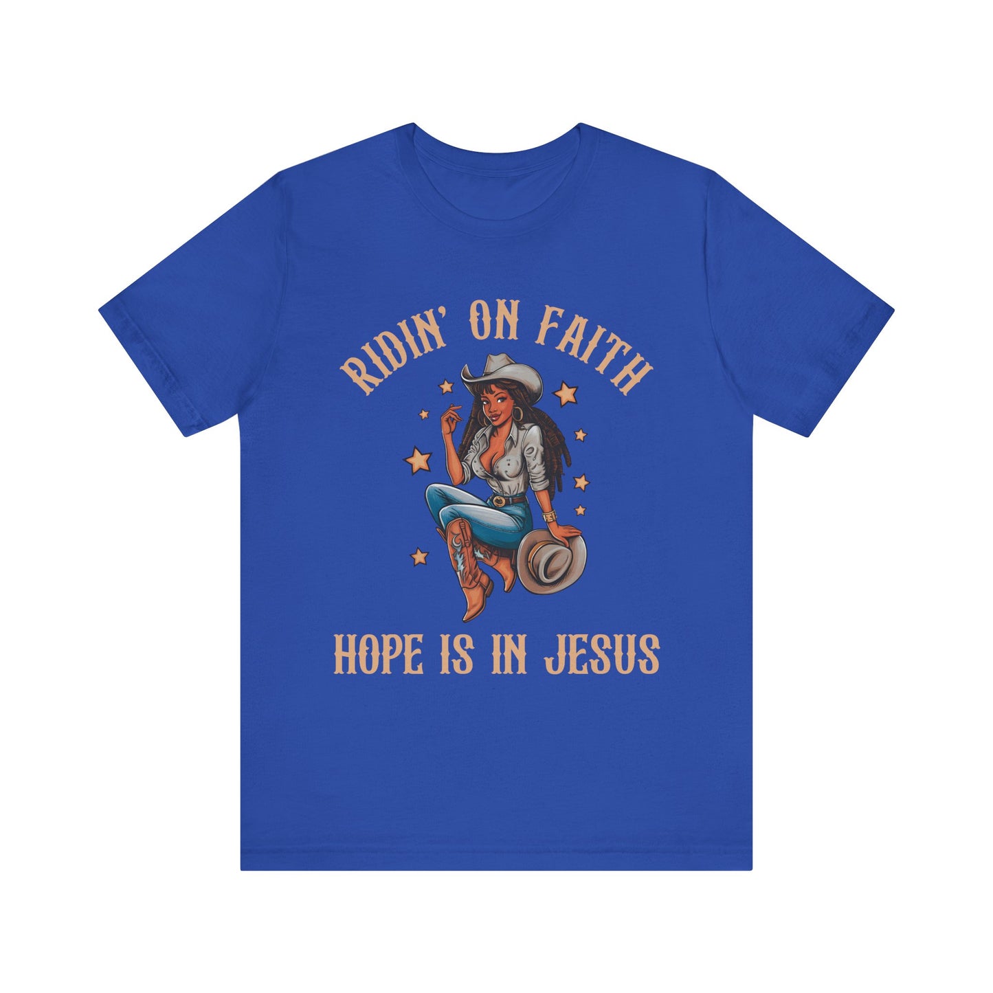Ridin’ On Faith Cowgirl Shirt – Black Christian Western Jesus Tee