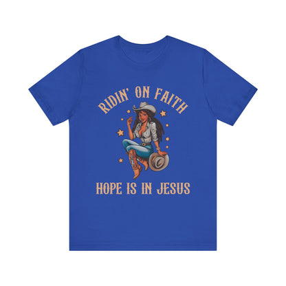 Ridin’ On Faith Cowgirl Shirt – Black Christian Western Jesus Tee