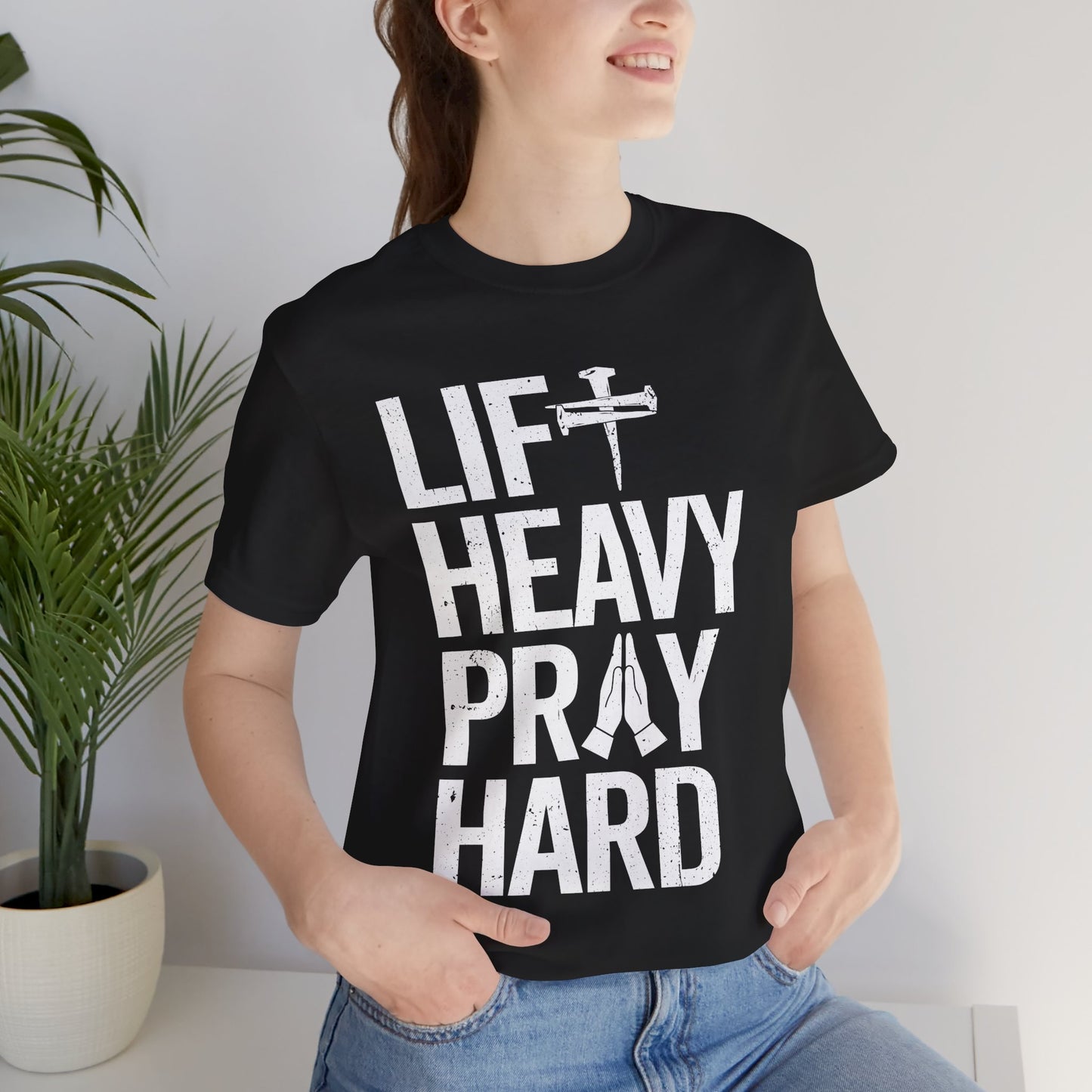 Lift Heavy Pray Hard Cross Nails Trendy Christ Gym Vintage T-Shirt
