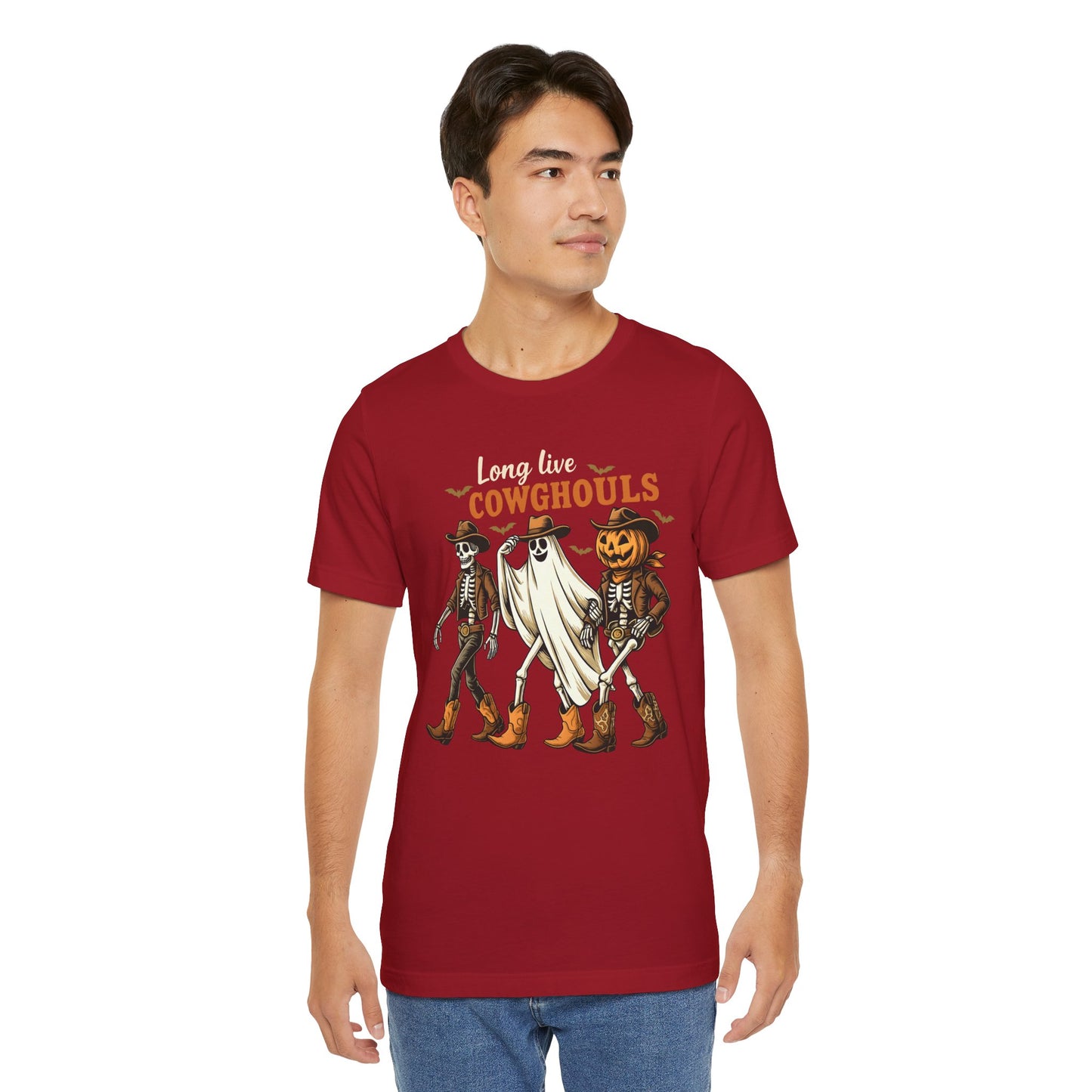 Long Live Cowghouls Shirt Western Halloween Skeleton Ghost Pumpkin Tee, Spooky Cowgirl Fall Outfit
