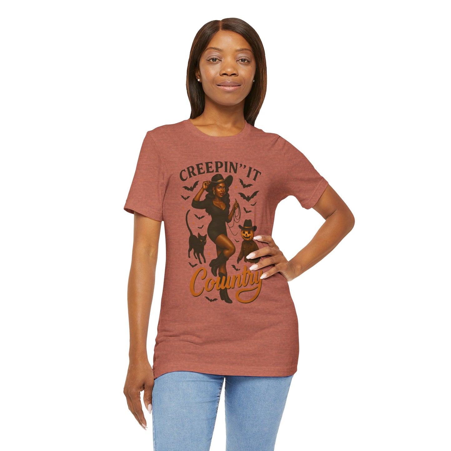 Creepin’ It Country Shirt – Spooky Cowgirl Pumpkin Western Halloween Tee
