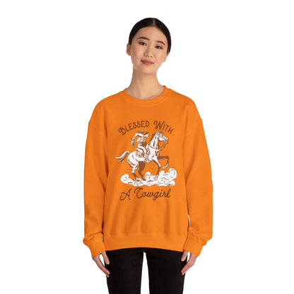 Blessed with a Cowgirl Sweatshirt – Retro Christian Western Rodeo Pullover