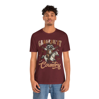 Creepin It Country Creepy Raccoon Halloween Horse Ride Howdy T-Shirt