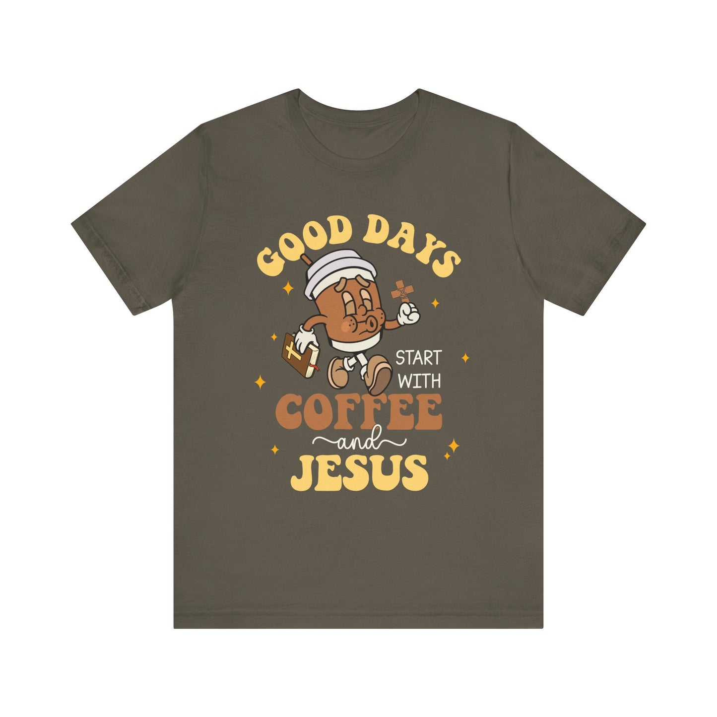 Good Days Start with Coffee & Jesus Shirt – Christian Groovy Prayer Tee