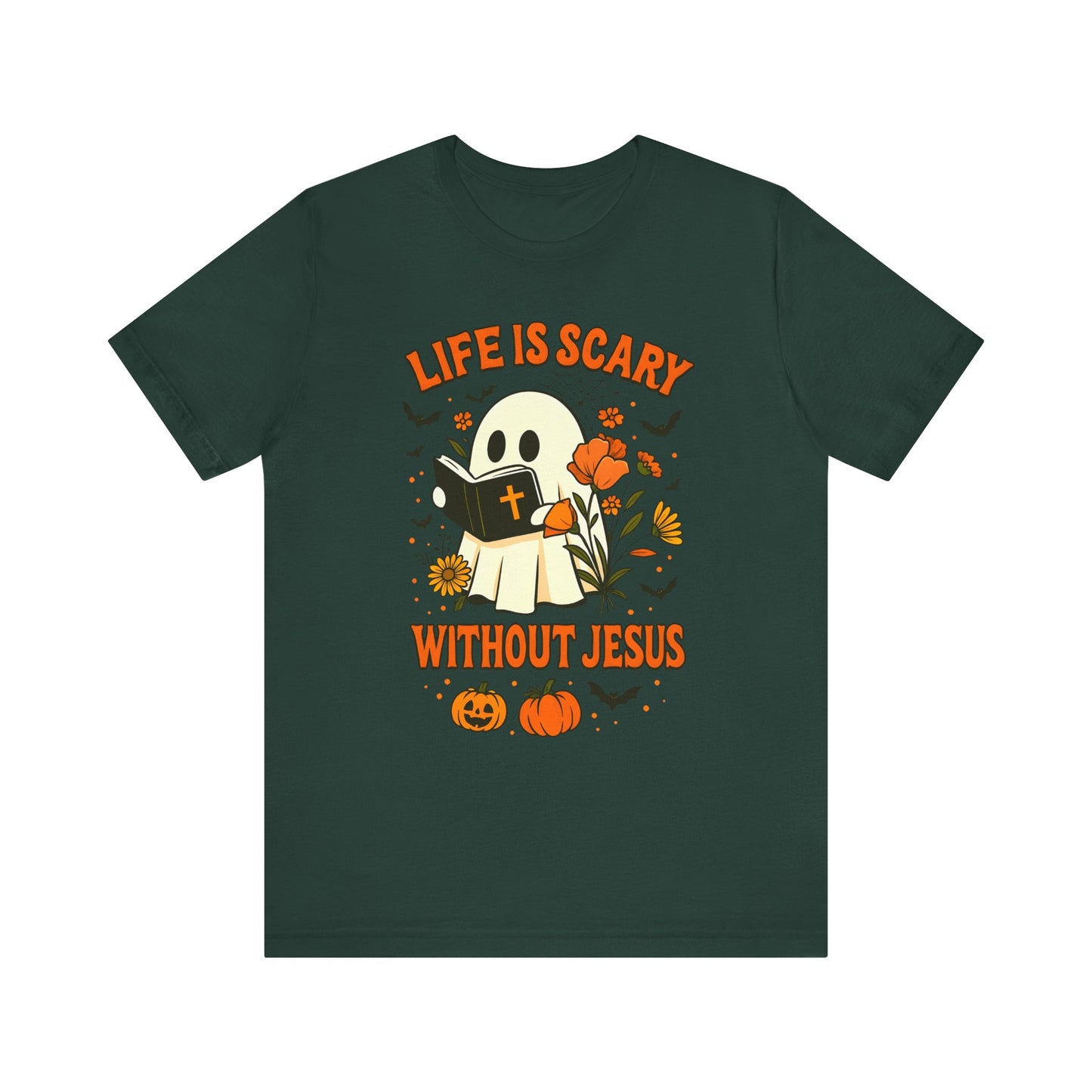 Life Is Scary Without Jesus Shirt – Cute Christian Ghost Halloween Tee