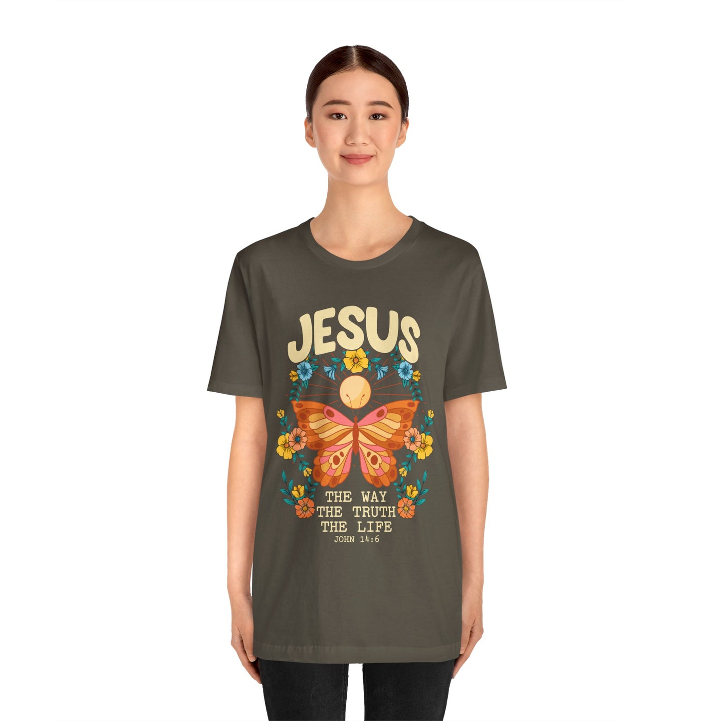 Jesus Butterfly Wildflower Shirt – John 14:6 Scripture Floral Christian Tee