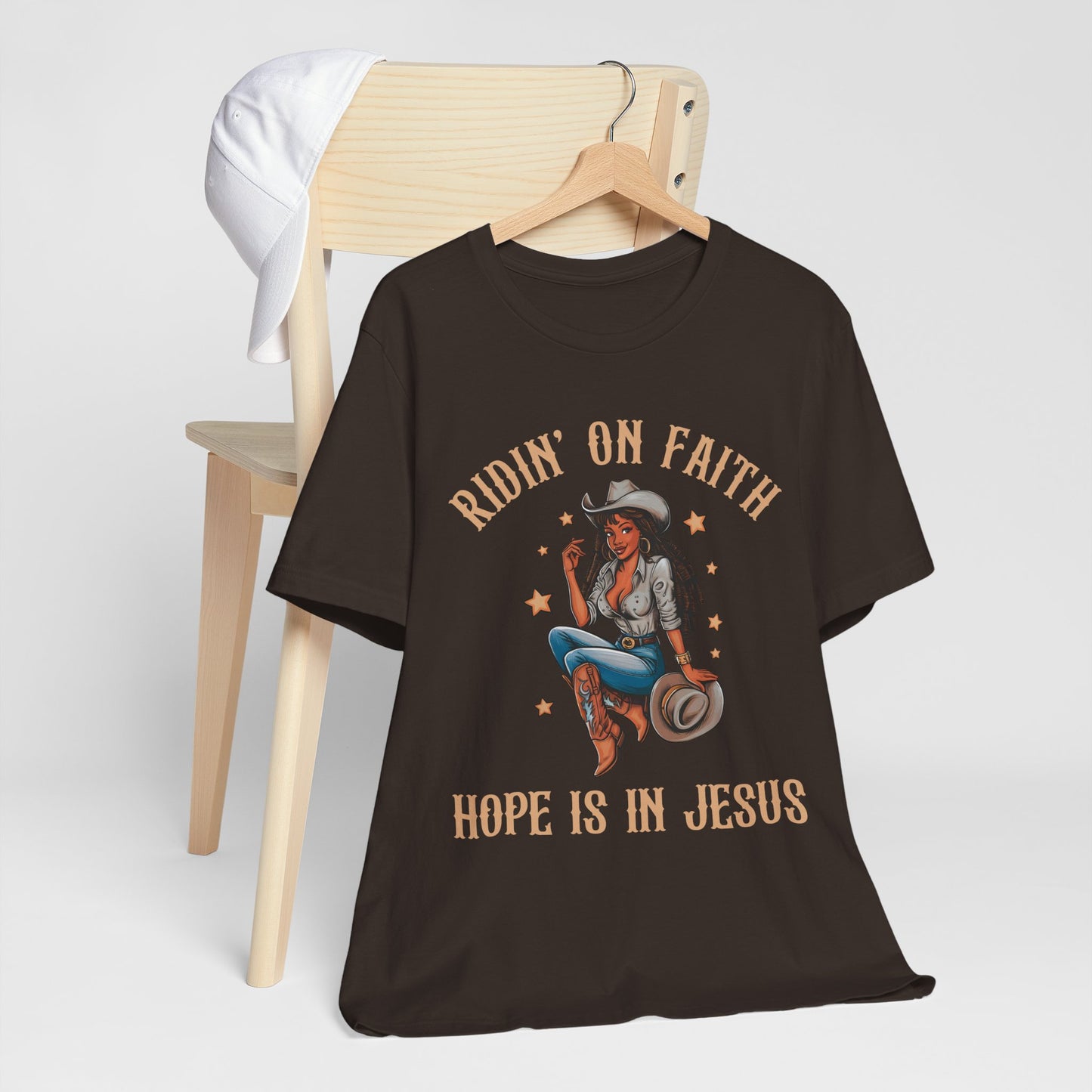 Ridin’ On Faith Cowgirl Shirt – Black Christian Western Jesus Tee