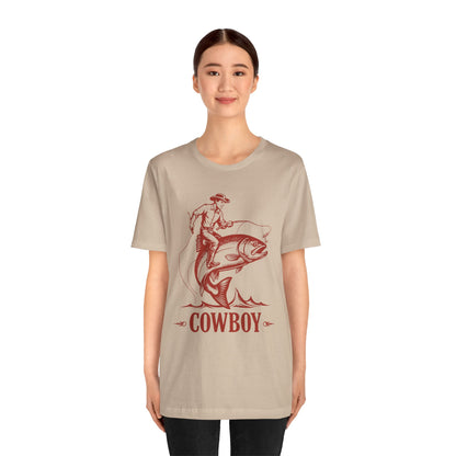 Cowboy Riding a Giant Fish Shirt – Vintage Western Fishing Rodeo Tee