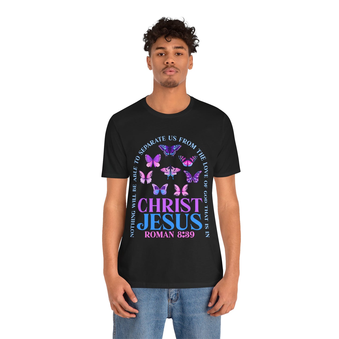 The Love of God in Christ Jesus Shirt – Boho Butterfly Romans 8:39 Faith Tee