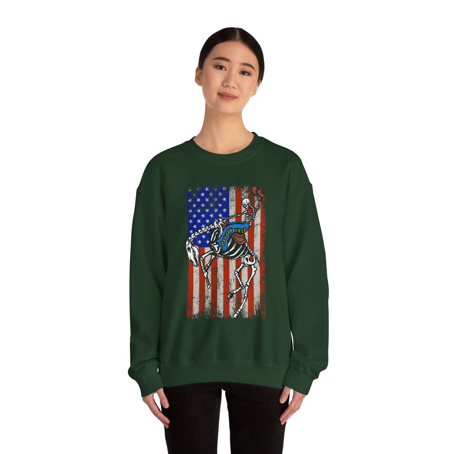 US Flag Skeleton Cowboy Sweatshirt – Western Horse Rodeo Country Pullover