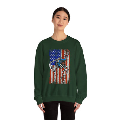 US Flag Skeleton Cowboy Sweatshirt – Western Horse Rodeo Country Pullover