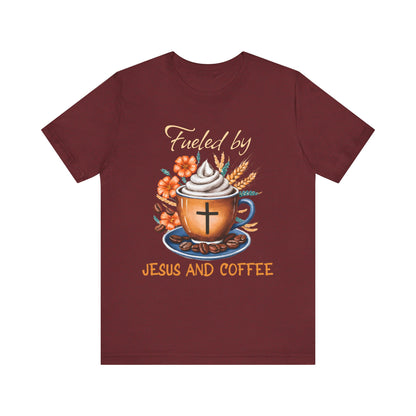 Fueled by Jesus & Coffee Shirt – Christian Faith God Cross Cup Tee