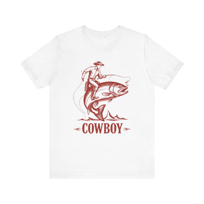 Cowboy Riding a Giant Fish Shirt – Vintage Western Fishing Rodeo Tee