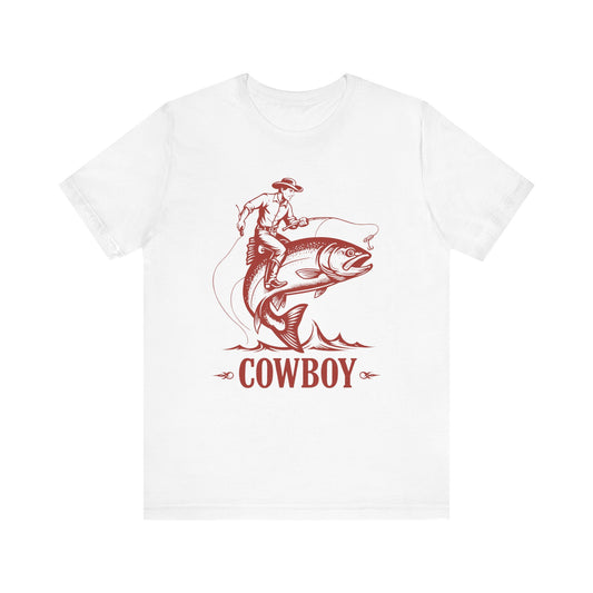 Cowboy Riding a Giant Fish Shirt – Vintage Western Fishing Rodeo Tee