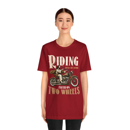 Riding With the Savior Shirt – Christian Biker Motorcycle Faith Graphic Tee