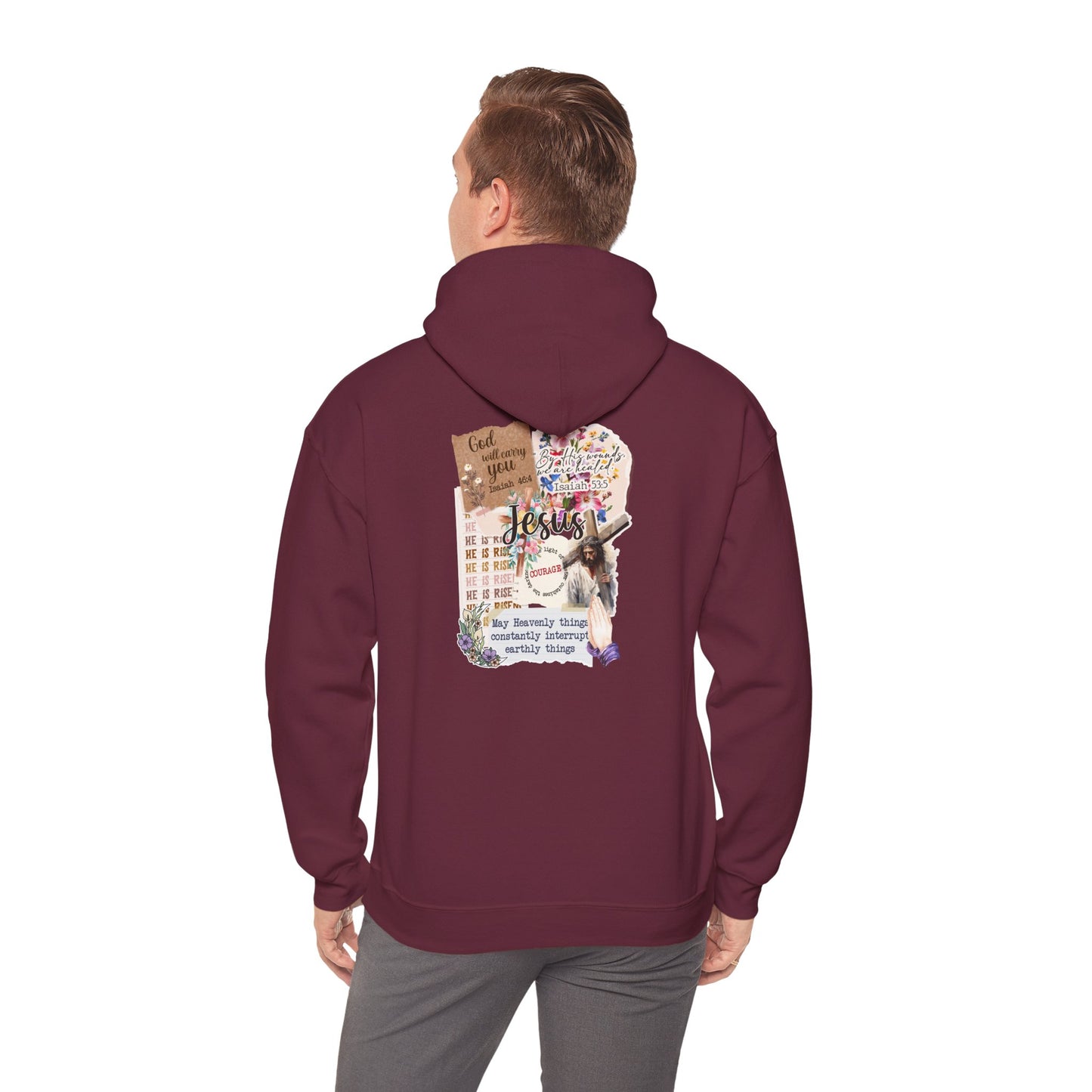 Jesus Collage Floral Hoodie – Christian Faith Bible Verses Cross Pullover