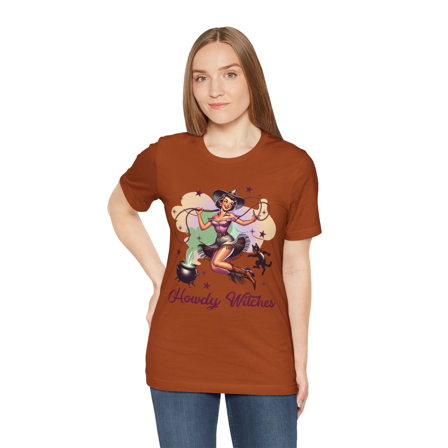 Howdy Witches Cowgirl Halloween Rodeo Western Black Cat T-Shirt