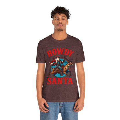 Howdy Santa Shirt – Funny Western Cowboy Riding Reindeer Christmas Rodeo Tee