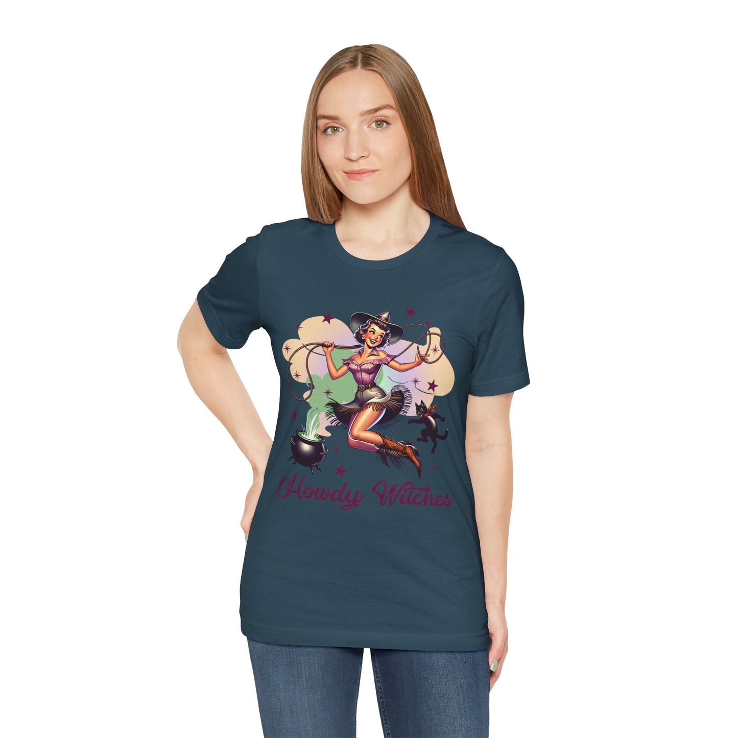 Howdy Witches Cowgirl Halloween Rodeo Western Black Cat T-Shirt