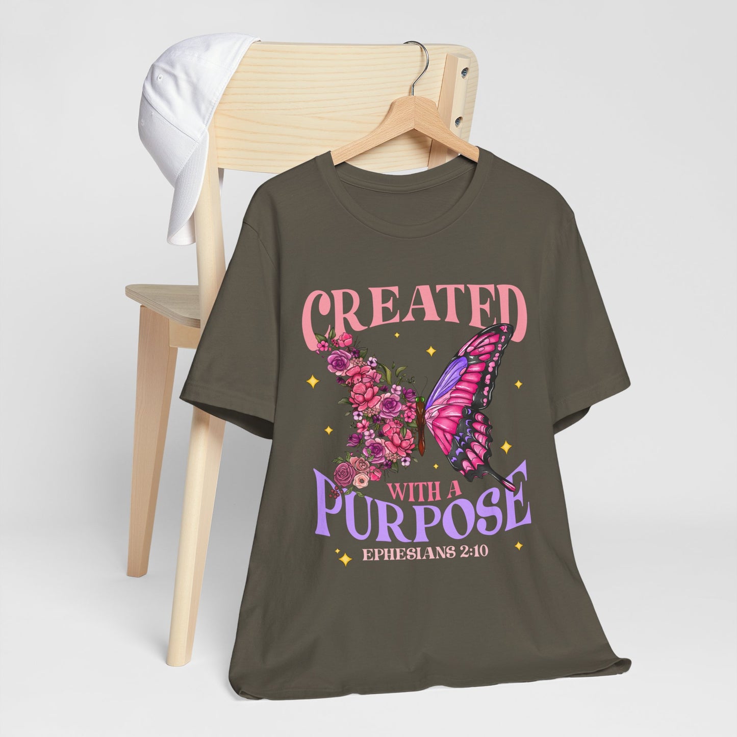 Created With a Purpose Shirt – Christian Butterfly Floral Inspirational Faith Tee