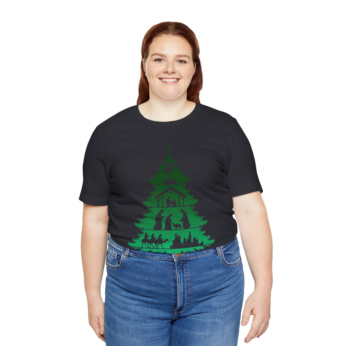 Nativity Christmas Tree Shirt – Christian Faith Holiday Pajama Top Tee