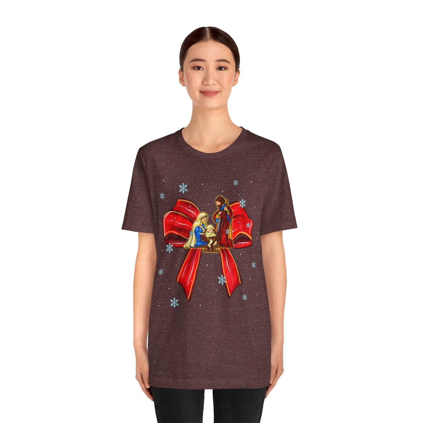Nativity Scene Christmas Shirt – Coquette Bow Faith Holiday Pajama Tee