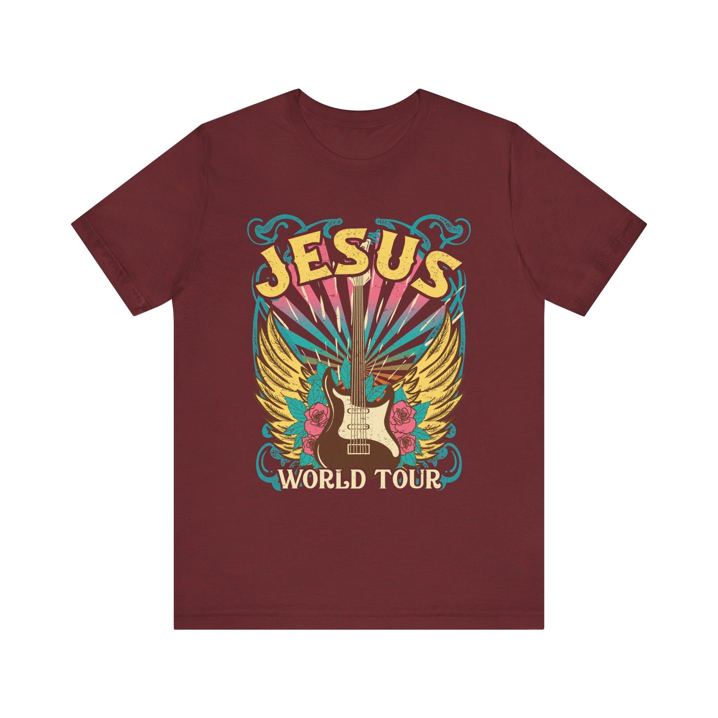 Jesus World Tour Shirt – Retro 70s 80s Rock Concert Guitar Christian Tee