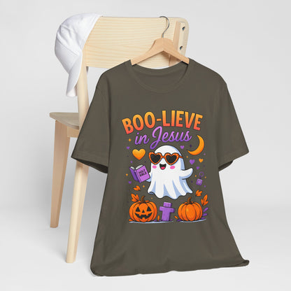 Boo-lieve in Jesus Shirt – Pastel Ghost Funny Christian Halloween Faith Tee