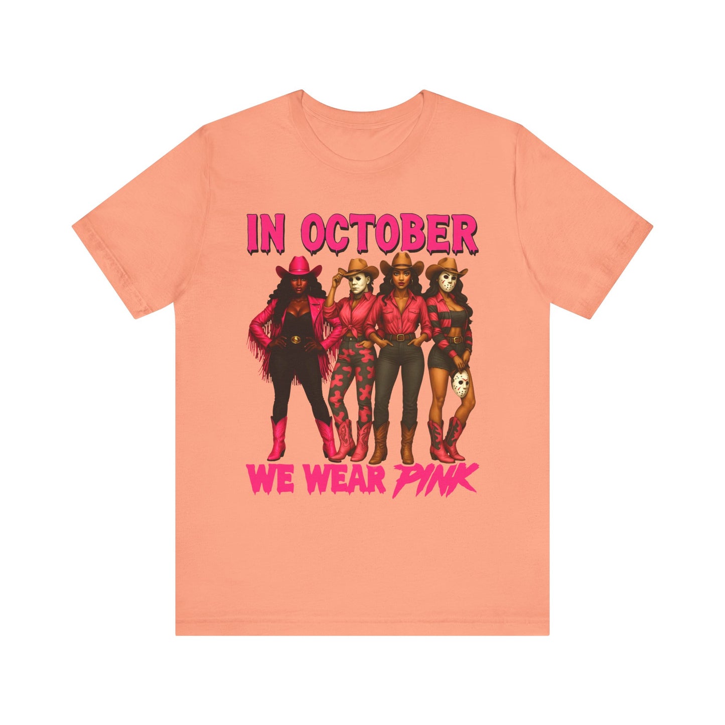 In October We Wear Pink Shirt – Western Cowgirl Squad Halloween Awareness Tee
