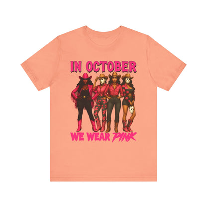 In October We Wear Pink Shirt – Western Cowgirl Squad Halloween Awareness Tee