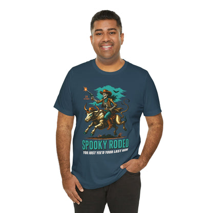 Spooky Rodeo Shirt Skeleton Cowboy Halloween Tee, Western Bull Rider Graphic for Fall