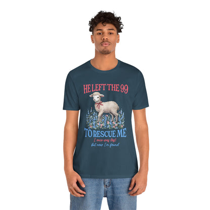 He Left the 99 to Rescue Me Shirt – Christian Lamb Flowers Faith Tee