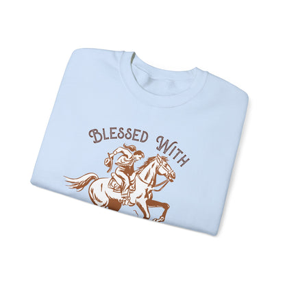 Blessed with a Cowgirl Sweatshirt – Retro Christian Western Rodeo Pullover