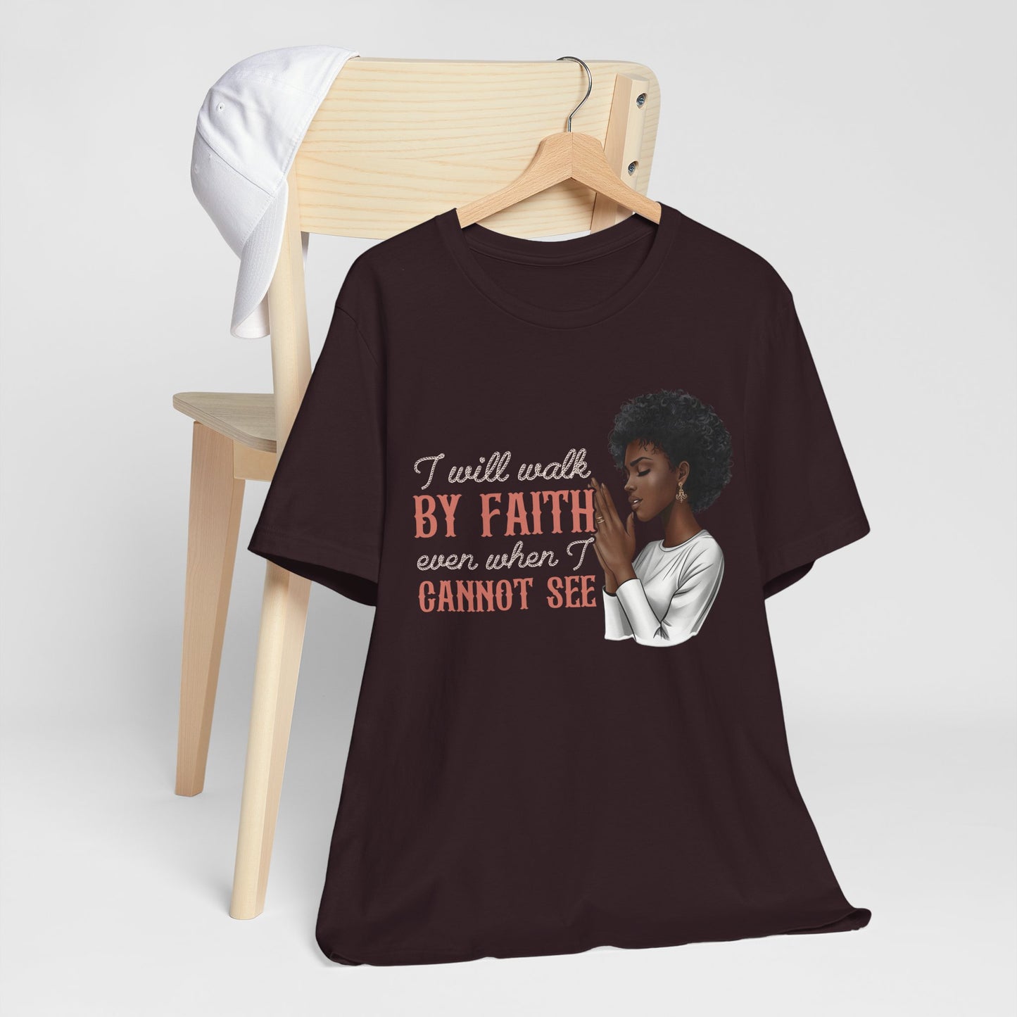I Will Walk by Faith Shirt – Black Woman Praying Christian Bible Verse Tee