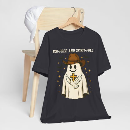 Boo Free and Spirit Full Shirt – Christian Ghost Cowboy Halloween Faith Tee