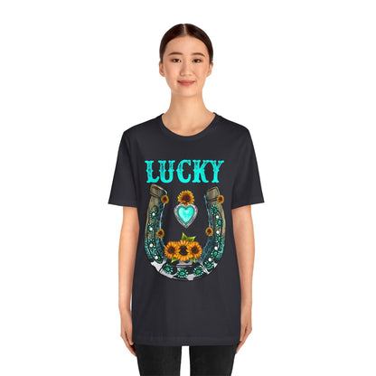 Horse Shoe Lucky Shirt – Western Turquoise Gemstone Texas Sunflowers Tee