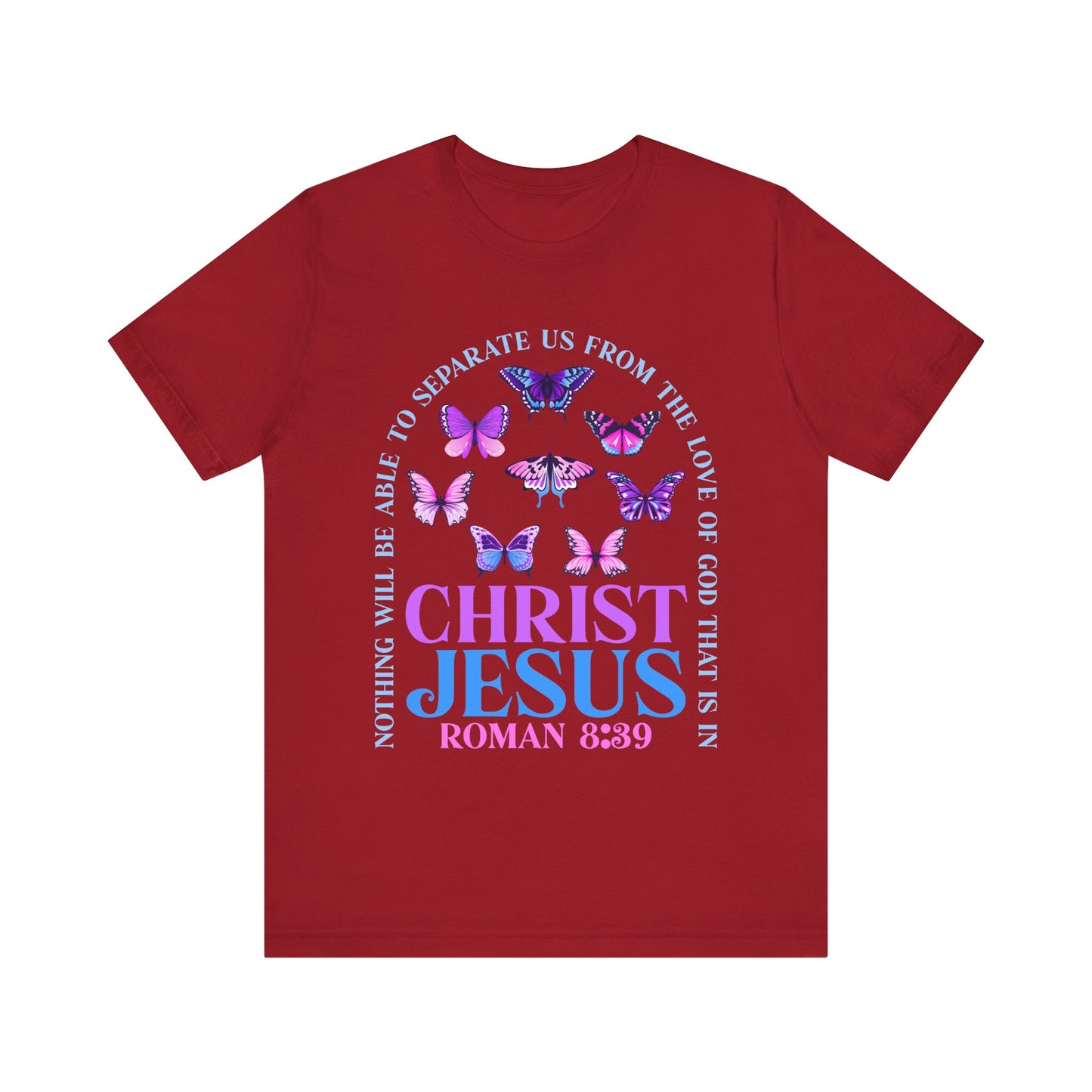 The Love of God in Christ Jesus Shirt – Boho Butterfly Romans 8:39 Faith Tee