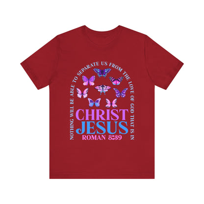 The Love of God in Christ Jesus Shirt – Boho Butterfly Romans 8:39 Faith Tee