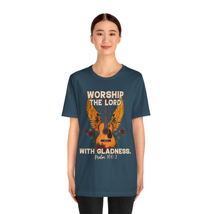 Retro Worship the Lord with Gladness Shirt – Psalm 100:2 Guitar Christian Tee
