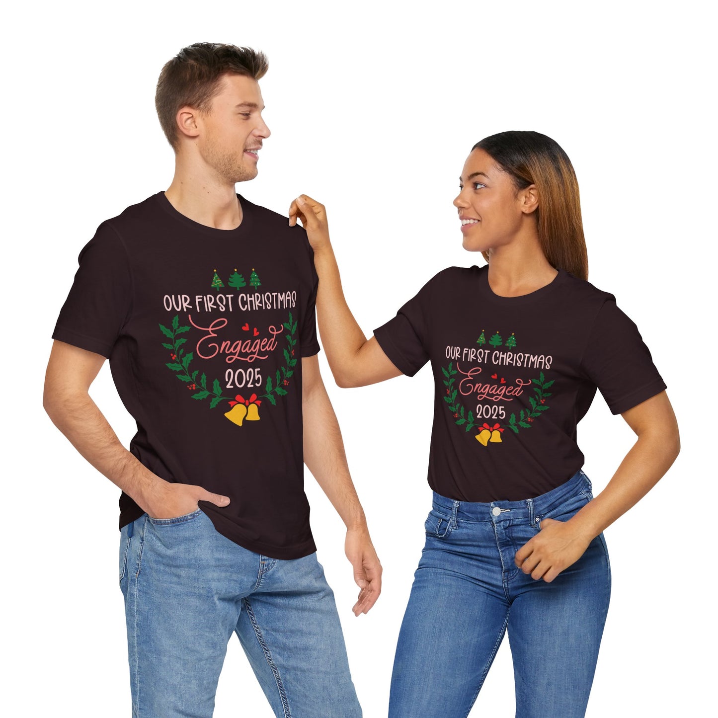 Our First Christmas Engaged 2025 Shirt – Holiday Couple Engagement Gift Tee