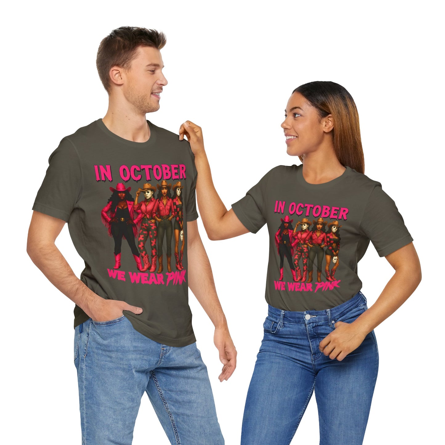 In October We Wear Pink Shirt – Western Cowgirl Squad Halloween Awareness Tee