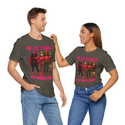 In October We Wear Pink Shirt – Western Cowgirl Squad Halloween Awareness Tee