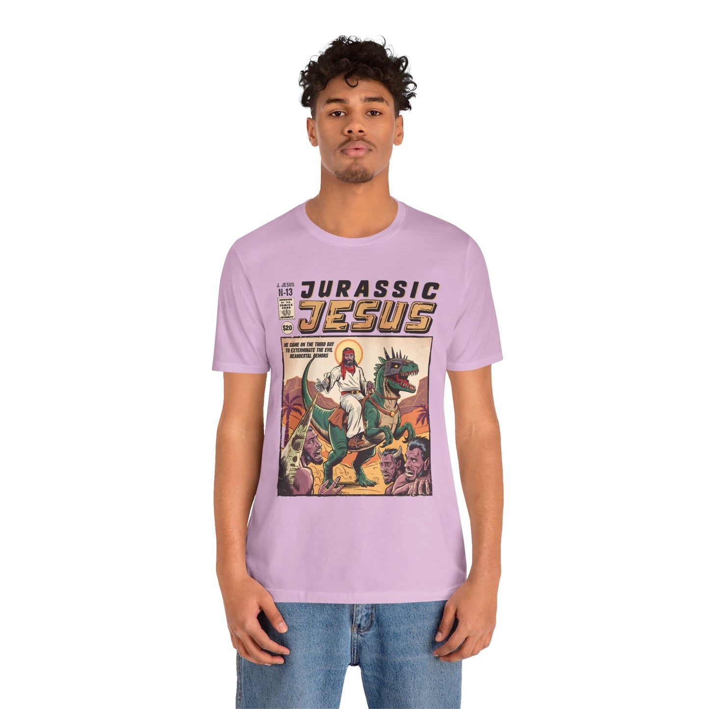 Jurassic Jesus Shirt – Dino-Riding Savior Comic Book Christian Tee