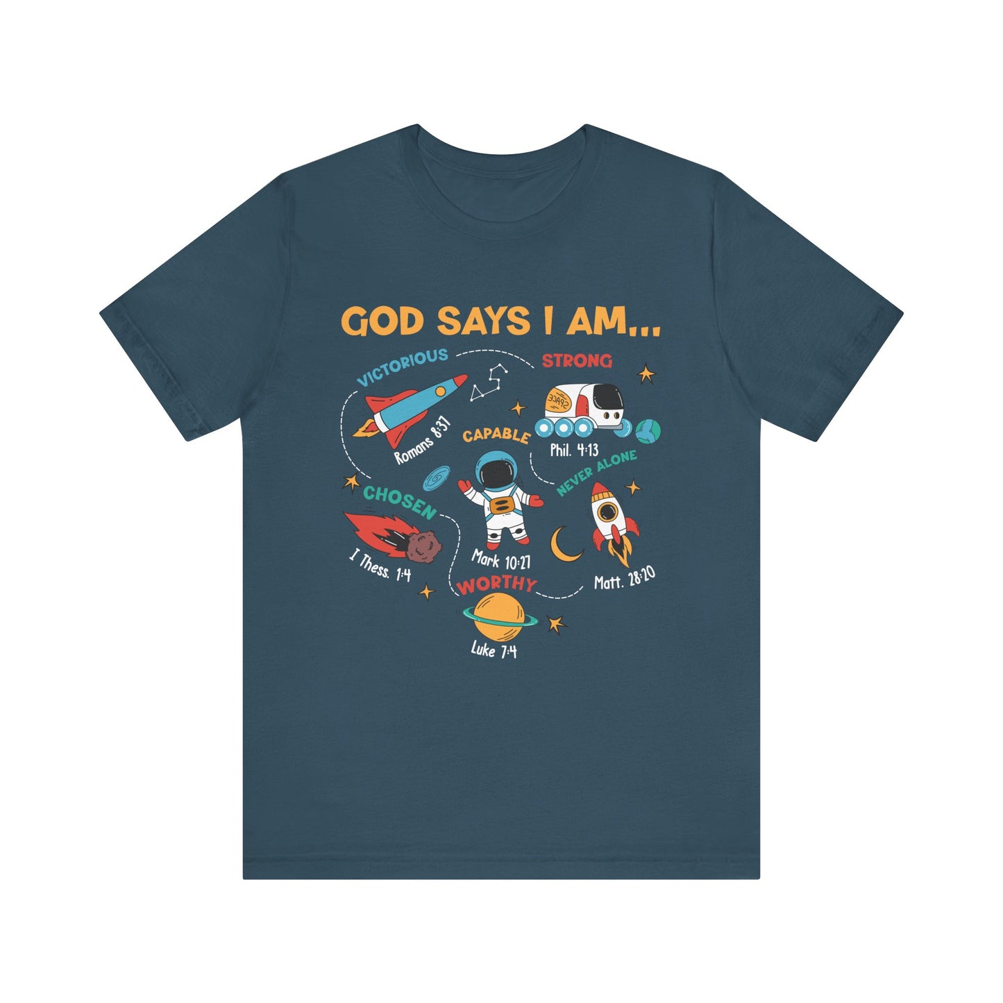God Says I Am Kids Shirt – Christian Astronaut Space Galaxy Bible Affirmation Tee