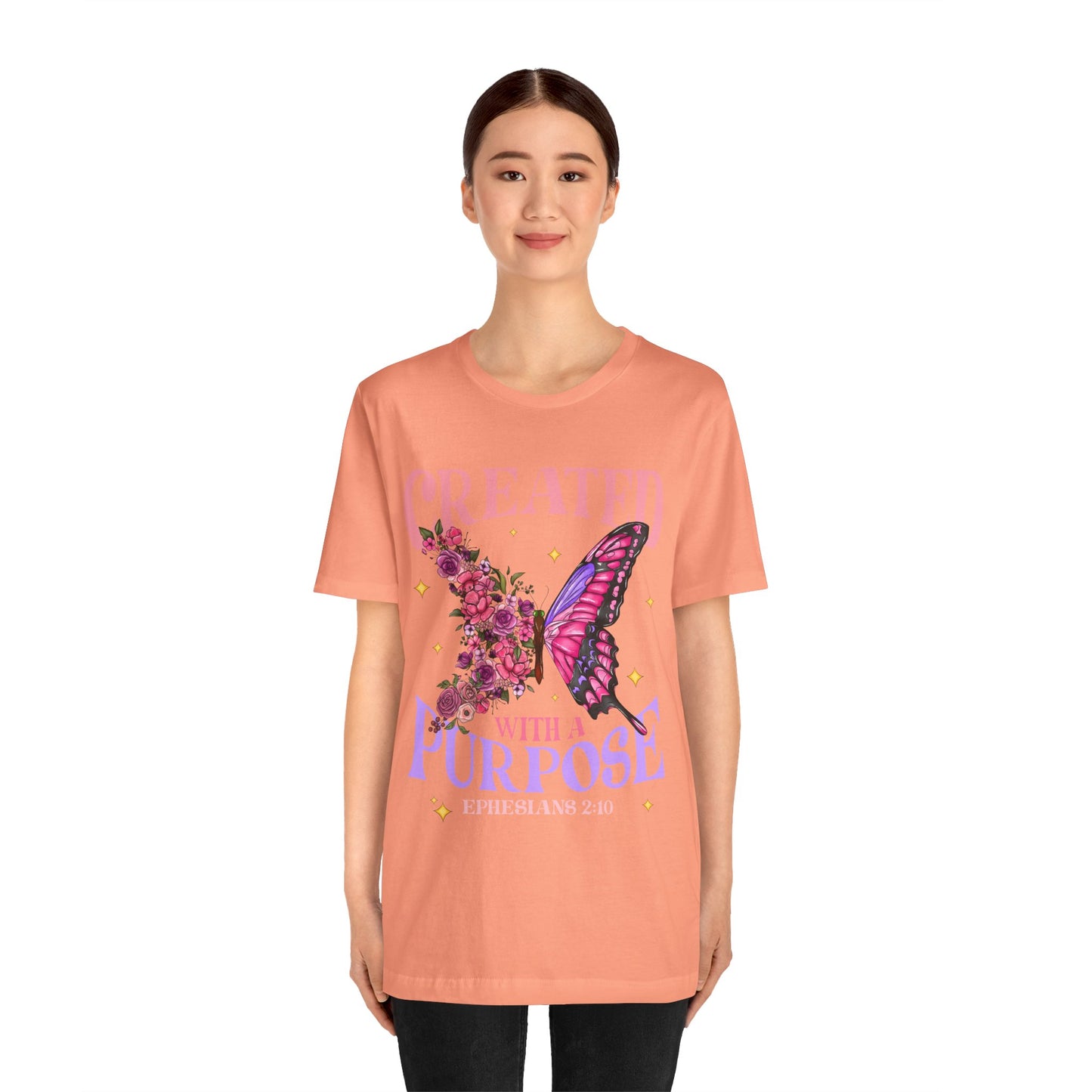 Created With a Purpose Shirt – Christian Butterfly Floral Inspirational Faith Tee