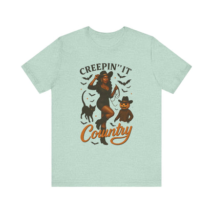 Creepin’ It Country Shirt – Spooky Cowgirl Pumpkin Western Halloween Tee