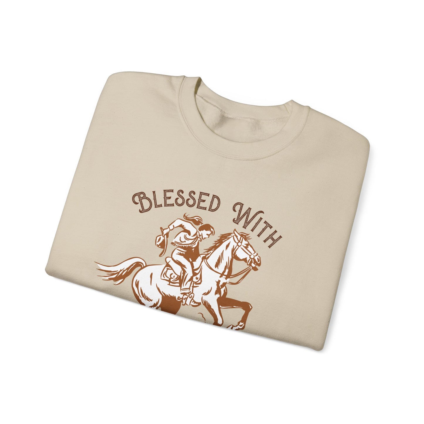Blessed with a Cowgirl Sweatshirt – Retro Christian Western Rodeo Pullover