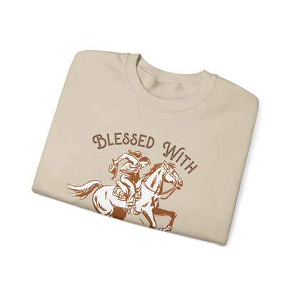 Blessed with a Cowgirl Sweatshirt – Retro Christian Western Rodeo Pullover