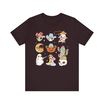 Western Halloween Cowboy Alien Rodeo Skull Spooky Ghost Kids T-Shirt