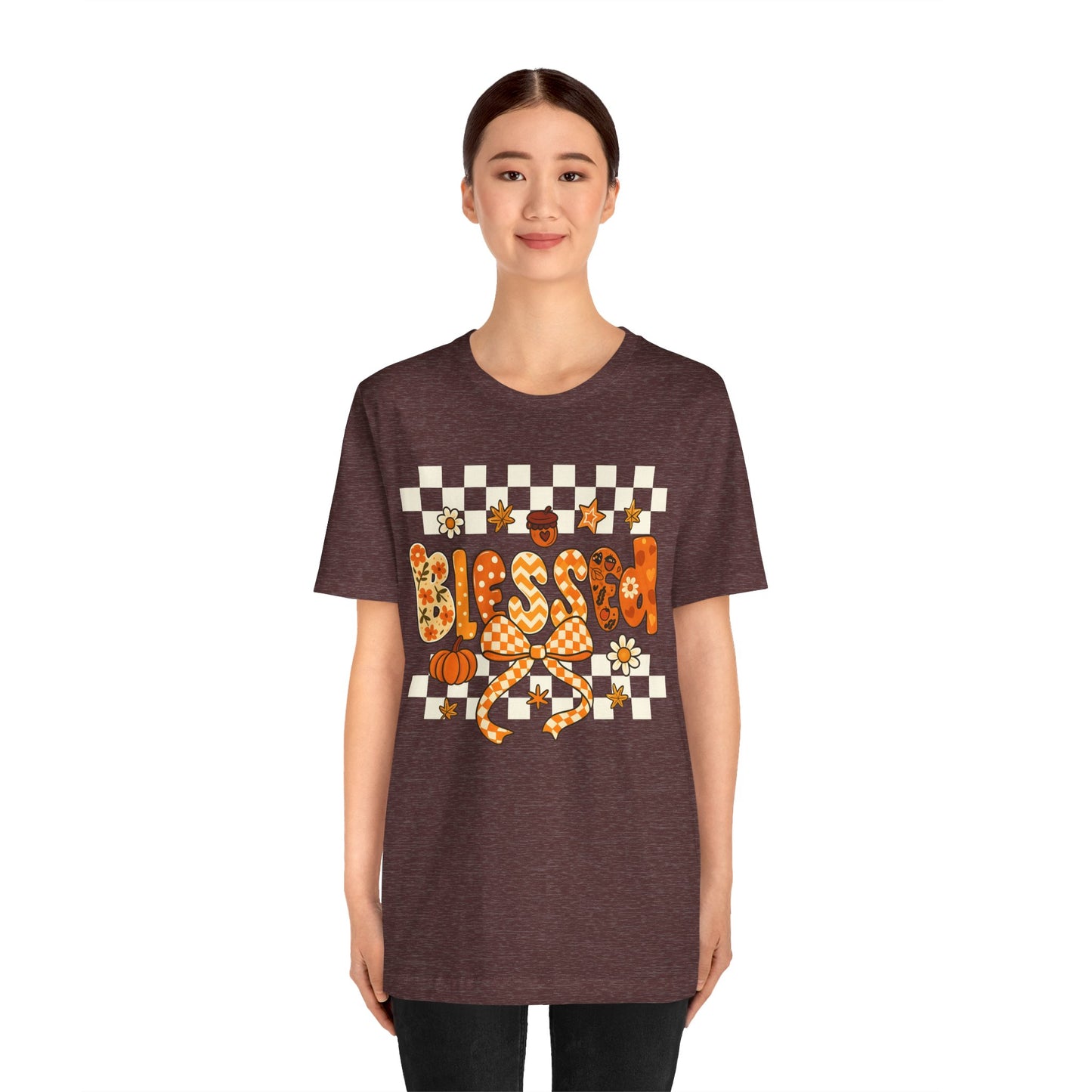 Blessed Checkerboard Pumpkin Shirt – Christian Thankful Fall Thanksgiving Tee